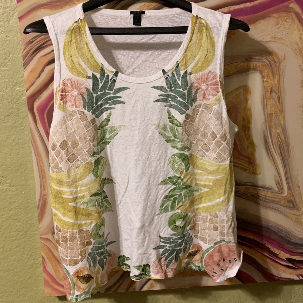 100% linen J Crew tropical tank top L